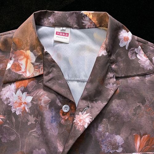 Chemise A Fleurs Mâle Ins Ruffian Beau A Manches Courtes Été Tendance Marque Lâche Plage Floral Hawaien Col Cubain Chemise Pouce Chemise C