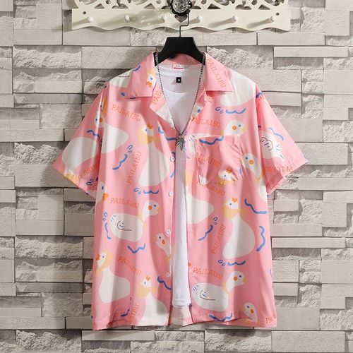 Chemise A Fleurs Mâle Ins Ruffian Beau A Manches Courtes Été Tendance Marque Lâche Plage Floral Hawaien Col Cubain Chemise Pouce Chemise C