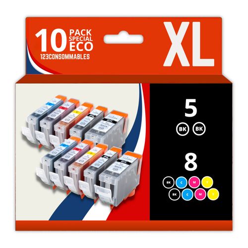123CONSOMMABLES - Pack 10 cartouches compatibles CANON PGI-5/CLI-8