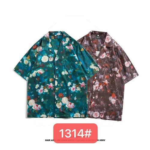 Crâne Fleur Grande Taille Vieux Canon A Manches Courtes Col Cubain Gros Homme Fleur Chemise Japonais Rétro Hommes Et Femmes Thailande Hawai Marée