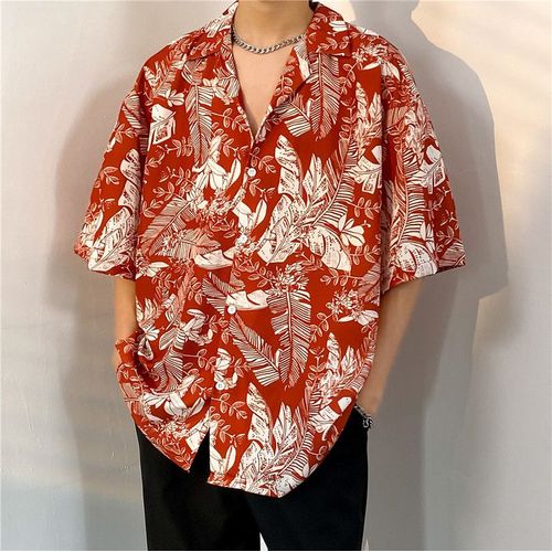 Crâne Fleur Grande Taille Vieux Canon A Manches Courtes Col Cubain Gros Homme Fleur Chemise Japonais Rétro Hommes Et Femmes Thailande Hawai Marée