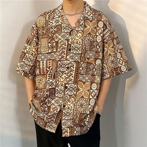 Crâne Fleur Grande Taille Vieux Canon A Manches Courtes Col Cubain Gros Homme Fleur Chemise Japonais Rétro Hommes Et Femmes Thailande Hawai Marée