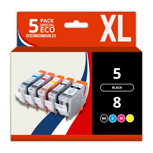 123CONSOMMABLES - Pack compatible PGI-5/CLI-8, 5 cartouches