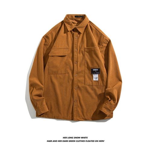 Chemise Homme A Manches Longues Japonaise Rétro Tendance Marque Belle Outillage Chemise Printemps Et Automne Ample Décontracté Velours Côtelé Veste