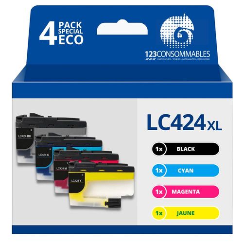 123CONSOMMABLES - Pack compatible BROTHER LC424, 4 cartouches