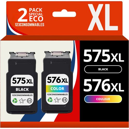 123CONSOMMABLES - Pack compatible CANON PG-575XL/CL-576XL, 2 cartouches