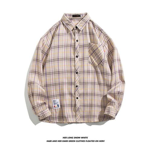 Printemps Et Automne Nouveau Coton Brossé Chemise A Carreaux Hommes Tendance Coréenne Décontracté Section Mince Coupe Chemise A Manches Longues Veste