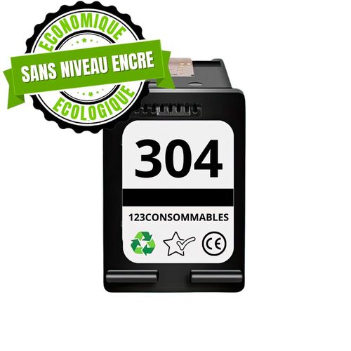 123CONSOMMABLES - 304 - Cartouches d'encre Remplacement pour HP Cartouche 304 Noir pour HP Deskjet 3760 2620 2625 2630 2635 2655 3700 3720 3755 Envy 5010 5020 5030 5032 (sans puce)