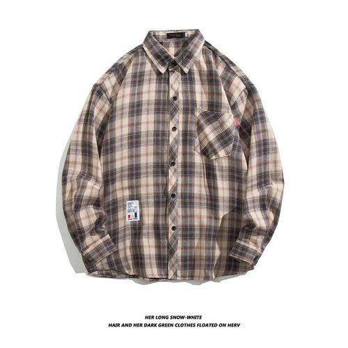 Printemps Et Automne Nouveau Coton Brossé Chemise A Carreaux Hommes Tendance Coréenne Décontracté Section Mince Coupe Chemise A Manches Longues Veste