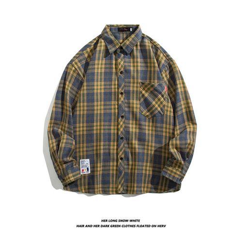 Printemps Et Automne Nouveau Coton Brossé Chemise A Carreaux Hommes Tendance Coréenne Décontracté Section Mince Coupe Chemise A Manches Longues Veste