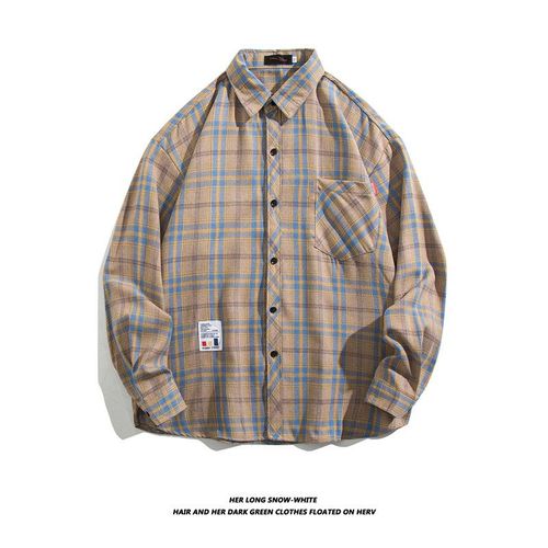 Printemps Et Automne Nouveau Coton Brossé Chemise A Carreaux Hommes Tendance Coréenne Décontracté Section Mince Coupe Chemise A Manches Longues Veste
