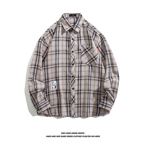 Printemps Et Automne Nouveau Coton Brossé Chemise A Carreaux Hommes Tendance Coréenne Décontracté Section Mince Coupe Chemise A Manches Longues Veste