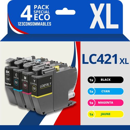123CONSOMMABLES - LC421XL - Cartouches d'encre Compatible pour Brother LC421 LC 421XL pour imprimante Brother MFC-J1010DW DCP-J1140DW DCP-J1050DW (Pack de 4)