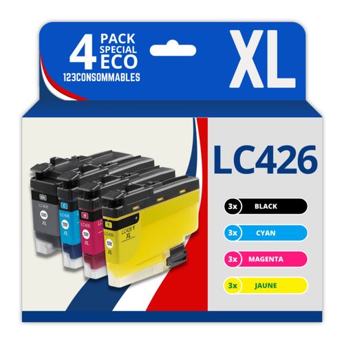 123CONSOMMABLES - LC426XL - Pack 4 cartouches compatibles avec Brother LC 426 LC426XL pour Brother MFC-J4335DW MFC-J4340DW MFC-J4535DW MFC-J4540DW