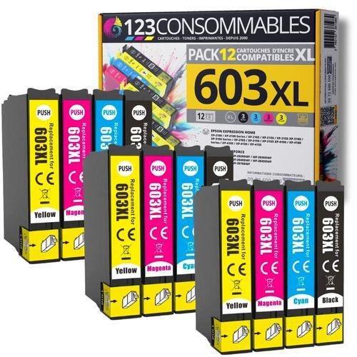 123CONSOMMABLES - 603XL - Pack de 12 Cartouches d'encre Compatible pour Epson 603 XL Etoile de Mer - pour Epson XP-2100 XP-2155 XP-3100 XP-4100 WF-2820 WF-2830 DWF WF-2870 WF-2835 WF-2850