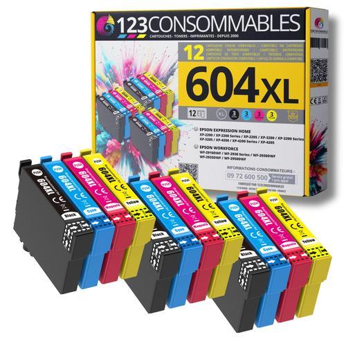 123CONSOMMABLES - 604XL - Cartouches Encre Compatible avec Epson 604 XL pour Expression Home XP-2200 XP-3200 XP-4200, Workforce WF-2910 WF-2930 WF-2935 WF-2950 (3 Noir / 3 Cyan / 3 Magenta / 3 Jaune)