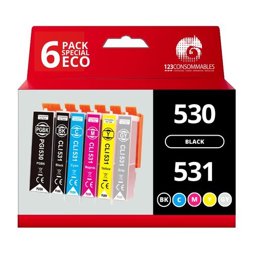 123CONSOMMABLES - Pack compatible Canon PGI-530, CLI-531, 6 cartouches