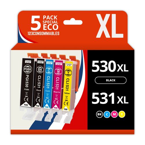 123CONSOMMABLES - Pack 5 cartouches compatibles Canon PGI530/CLI531