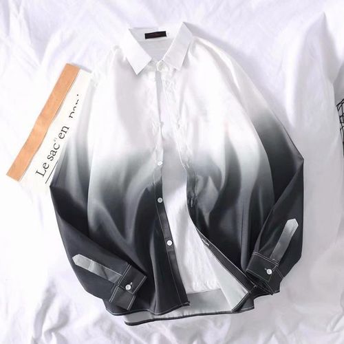 Chemise A Manches Longues De Couleur Dégradée Japonaise Garçons Style Coréen A La Mode Belle Chemise D'été A Manches Courtes Veste Décontractée Printemps Et Automne