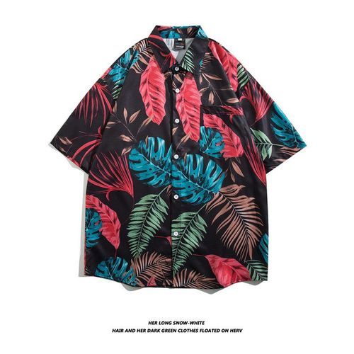 Chemise A Manches Courtes Imprimée Rétro Européenne Et Américaine Hommes Et Femmes Tendance Marque Lâche Style Hawaien Plage Couple Chemise Veste Tendance