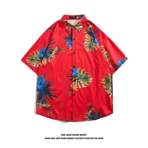Chemise A Manches Courtes Imprimée Rétro Européenne Et Américaine Hommes Et Femmes Tendance Marque Lâche Style Hawaien Plage Couple Chemise Veste Tendance