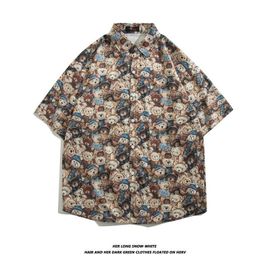 Chemise A Manches Courtes Imprimée Rétro Européenne Et Américaine Hommes Et Femmes Tendance Marque Lâche Style Hawaien Plage Couple Chemise Veste Tendance