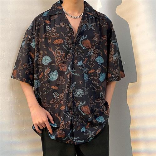 Nouvelle Grande Taille Rétro Classique Col Cubain Chemise Hommes A Manches Courtes Été Glace Soie Chemise Hommes Vetements