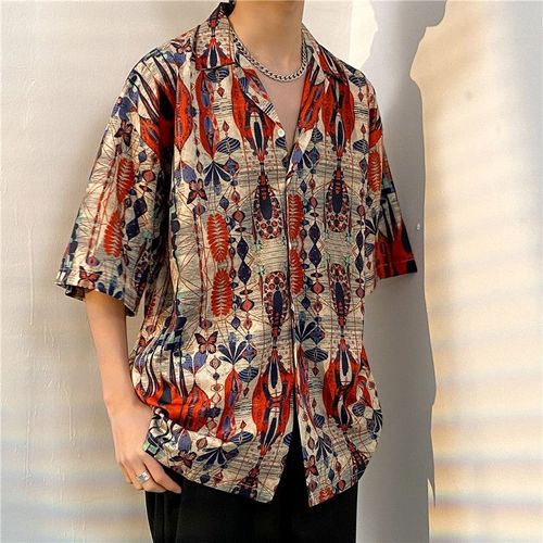 Nouvelle Grande Taille Rétro Classique Col Cubain Chemise Hommes A Manches Courtes Été Glace Soie Chemise Hommes Vetements