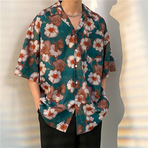 Nouvelle Grande Taille Rétro Classique Col Cubain Chemise Hommes A Manches Courtes Été Glace Soie Chemise Hommes Vetements