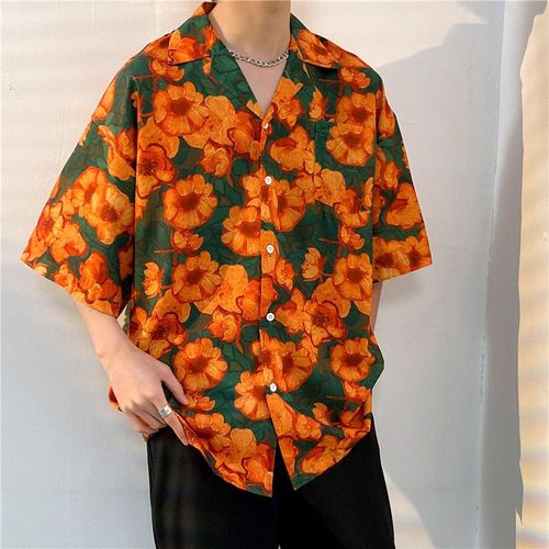 Nouvelle Grande Taille Rétro Classique Col Cubain Chemise Hommes A Manches Courtes Été Glace Soie Chemise Hommes Vetements