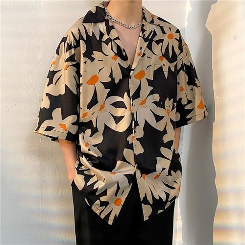 Nouvelle Grande Taille Rétro Classique Col Cubain Chemise Hommes A Manches Courtes Été Glace Soie Chemise Hommes Vetements