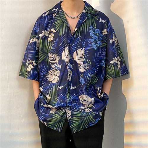 Nouvelle Grande Taille Rétro Classique Col Cubain Chemise Hommes A Manches Courtes Été Glace Soie Chemise Hommes Vetements