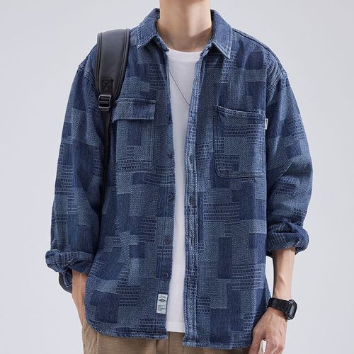 Outillage Chemise A Manches Longues Hommes Automne Lâche Japonais A La Mode Marque Revers Décontracté Ruffian Beau Denim Couple Chemise Veste A La Mode
