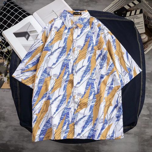 Chemise Imprimée De Style Rétro Pour Hommes De Style Version Coréenne A Manches Courtes Lâche Été Section Mince Survetement Design Sens Chemise De Niche