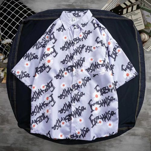 Chemise Imprimée De Style Rétro Pour Hommes De Style Version Coréenne A Manches Courtes Lâche Été Section Mince Survetement Design Sens Chemise De Niche