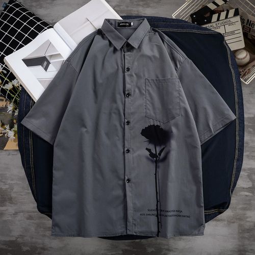 Vintage Graffiti Chemise Décontractée Hommes A Manches Courtes Été Section Mince Lâche A La Mode Marque Personnalité Design Sens Chemise Demi-Manches