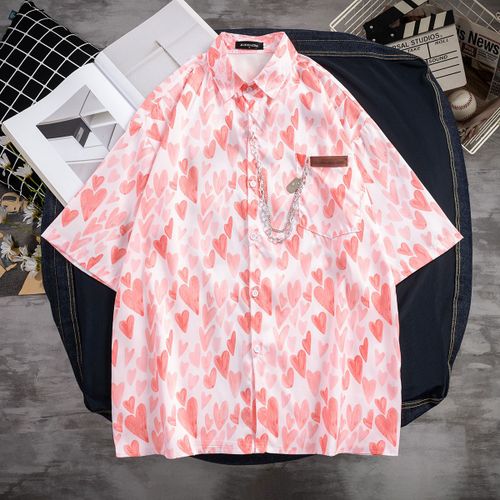 Vintage Graffiti Chemise Décontractée Hommes A Manches Courtes Été Section Mince Lâche A La Mode Marque Personnalité Design Sens Chemise Demi-Manches