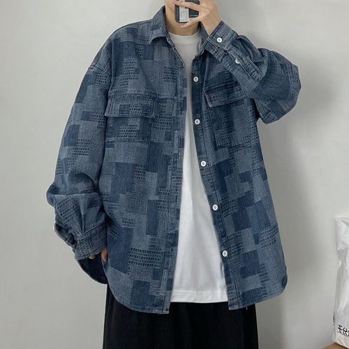 Ins Rétro Vieux Chemise En Jean A Carreaux Hommes Et Femmes Marée Marque Rue Bf Style Lâche Couple Outillage Mince Manteau