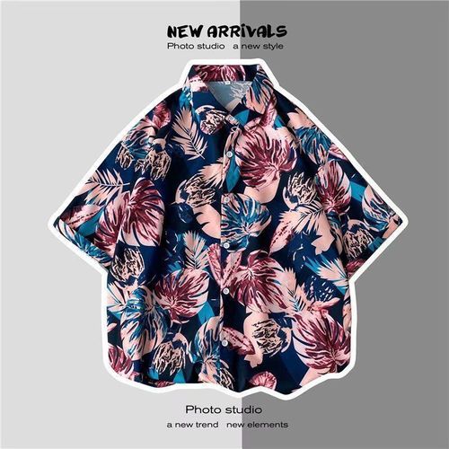 Été Nouveau Japonais Ins Style Rétro Floral Mince Couple Chemise Haut Lâche A Manches Courtes Chemise Hommes Marée