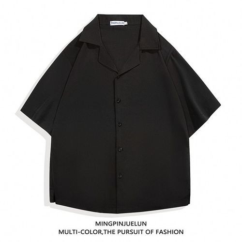 Chemise Noire A Manches Courtes Pour Hommes D'été De Style Japonais Ruffian Belle Chemise Ample En Soie De Glace Veste Décontractée Pour Hommes Sens Avancé Section Mince