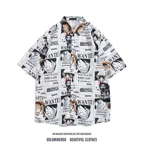 Beau One Piece Luffy Graffiti Chemise A Manches Courtes Hommes Été Section Mince Lâche Tendance All-Match Couple Chemise Demi-Manches