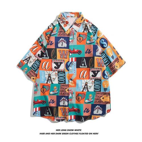 Beau One Piece Luffy Graffiti Chemise A Manches Courtes Hommes Été Section Mince Lâche Tendance All-Match Couple Chemise Demi-Manches