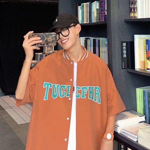 Chemise D'outillage Hip-Hop T Été Ample Collier De Baseball Américain Ins Couple Marque A La Mode Hommes Et Femmes Bf Haut A Manches Courtes A Cinq Points