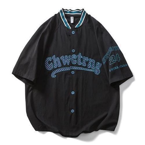 Chemise D'outillage Hip-Hop T Été Ample Collier De Baseball Américain Ins Couple Marque A La Mode Hommes Et Femmes Bf Haut A Manches Courtes A Cinq Points