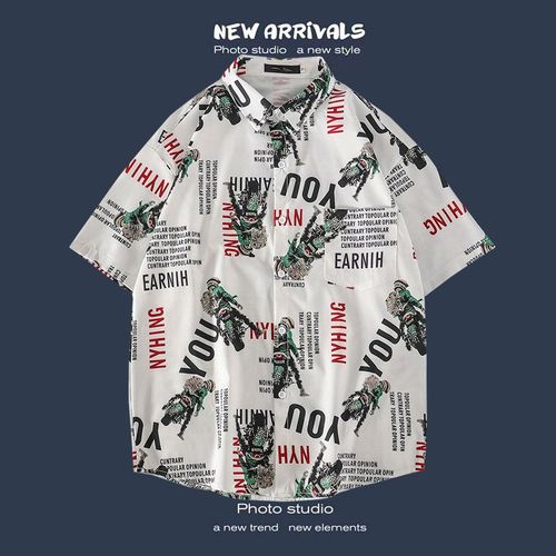 Chemise A Fleurs Rétro Japonaise Mince Chemise A Fleurs Hawaienne A Manches Courtes Pour Hommes Lâche A La Mode Couples All-Match Manches Cinq-Quarts