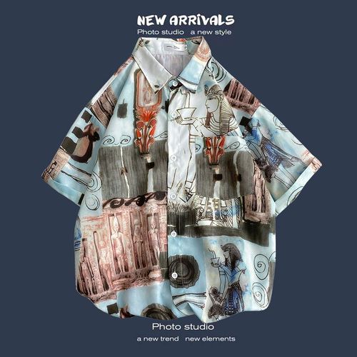 Chemise A Fleurs Rétro Japonaise Mince Chemise A Fleurs Hawaienne A Manches Courtes Pour Hommes Lâche A La Mode Couples All-Match Manches Cinq-Quarts