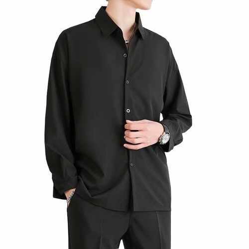 Été Glace Soie Chemise Noire Hommes A Manches Longues A Manches Longues Sans Repassage Ample Décontracté Ruffian Beau Garçon Gris Chemise