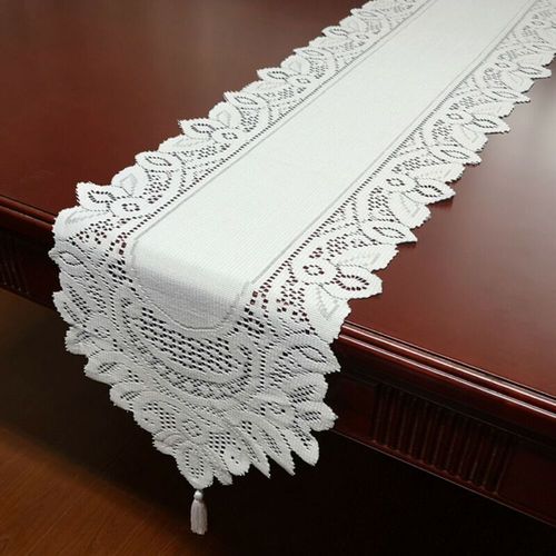 Chemin De Table Vintage En Dentelle, Tricoté À La Main, Motif Floral, Bordure À Pompons, Nappe De Table, Décor Pour Fiançailles, Fête De Mariage