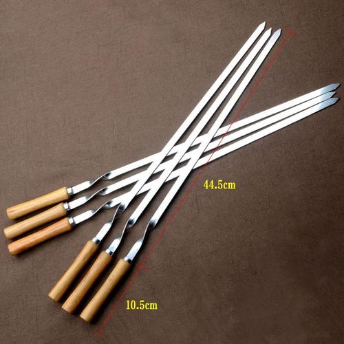 Brochettes De Barbecue Shish Kebab En Acier Inoxydable, Ensemble De Fourchettes De Barbecue À Long Manche Plat En Bois, Aiguille De Barbecue Pour La Viande, Outils D'extérieur 6 Pièces