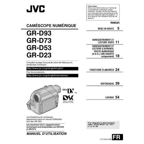 Manuel d'utilisation de camescope numérique JVC GR-D93, GR-D73, GR-D53, GR-D23